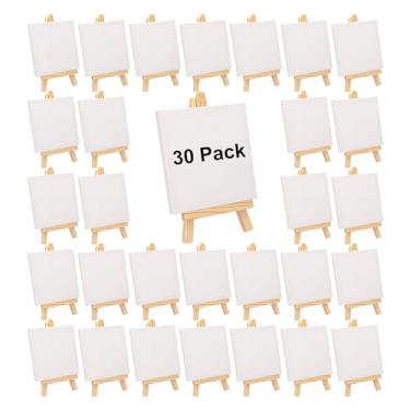 Imagem de GNIEMCKIN mini telas com conjuntos de cavalete para pintura, conjunto de 30 mini telas de mesa e cavalete de madeira para projetos de artesanato, casamentos, festas, aulas de pintura, obras