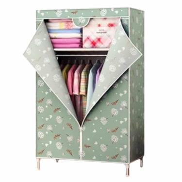 Imagem de Guarda-roupa Armário grande com zíper totalmente fechado, armação de tubo de aço, pano de cetim, guarda-roupa resistente, durável, simples para quarto armário