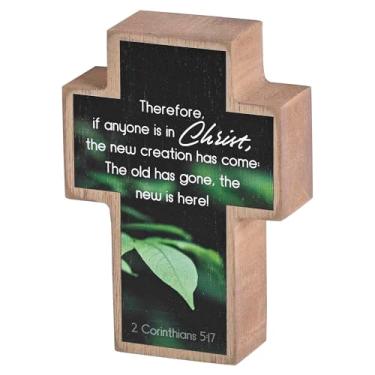 Imagem de Dicksons Christ The New Creation - 2 Corinthians 5:17-4 x 2,75 polegadas marrom/verde MDF madeira placa cruz bloco de mesa