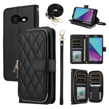 Imagem de Furiet Argyle Capa carteira para Samsung Galaxy J3 Luna Pro J 3 Prime 2017 Emerge 3J Eclipse Mission com alça de pulso, 9+ compartimentos para cartão com zíper, capa para celular para S327VL preta