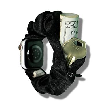Imagem de Smunchys Pulseira elástica feminina compatível com Apple Watch com bolso com zíper, 38 mm, 40 mm, 41 mm, 42 mm, 44 mm, 45 mm, macio, fofo, elástico, ajustável para mulheres iWatch Series 8, 7, 6, 5, 4, 3, 2, 1, SE, com bolso com zíper, itens pequenos, chaves, dinheiro