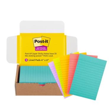 Imagem de Post-it Notas forradas super adesivas, 5 blocos de notas adesivos, 10 x 15 cm, 2 x o poder de colagem, material de volta às aulas para estudantes, notas adesivas para livros didáticos, cadernos,