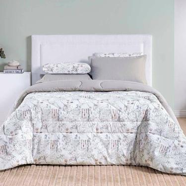 Imagem de Edredom Maggy Dupla Face Queen 1 Peça Percale 200 Fios Estampado Protea Cinza Floral 80...