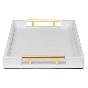 Imagem de Bandeja de mesa de centro otomana bandeja decorativa com alças douradas escovadas para sala de estar e cozinha