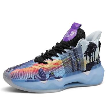 Imagem de Novetra Tênis de basquete neutro unissex cano alto antiderrapante luz noturna tênis de corrida resistente ao desgaste calçados esportivos(Black-blue,34 BR)