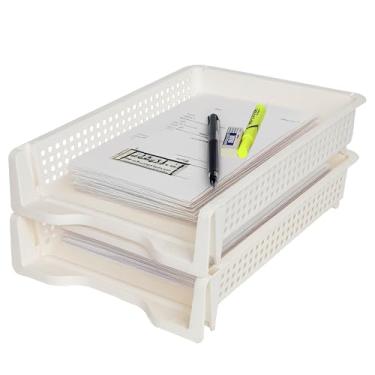 Imagem de Organizador de mesa para cartas: organizador de papel empilhável para casa e escritório, bandeja de papel de plástico durável para mesa, suporte de documentos tamanho A4 e carta (branco)