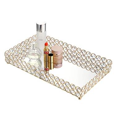 Imagem de Bandeja de maquiagem Hipiwe Crystal para cosméticos – bandeja grande espelhada para joias, bandeja organizadora para cozinha, bandeja de banheiro, dourada