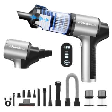 Imagem de SakerPlus Aspirador de pó portátil portátil de alta potência 20000PA sem fio, aspirador de pó portátil e espanador de ar para carro, casa, mini aspirador de pó 4 em 1 com visor LED – aspirador,