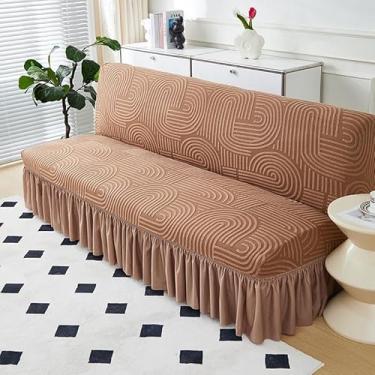 Imagem de Capa de futon sem braços com saia de babados, sofá-cama futon altamente elástica(Brown,Medium (160-190cm))