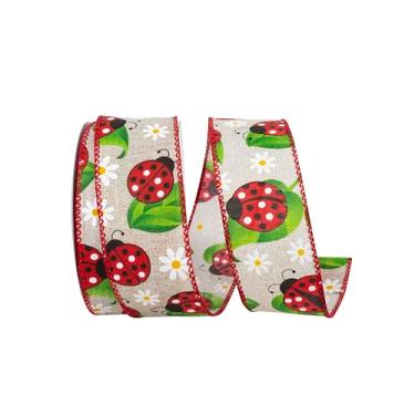 Imagem de Reliant Ribbon Fita de borda com fio Lady Bugs and Daisies, natural/vermelha