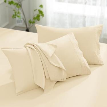 Imagem de Aormenzy Fronhas de microfibra – Conjunto Queen Size de 2 a 1800 fios ultramacias em creme – Capas de almofada resistentes a rugas com fecho de envelope – 50,8 cm x 76,2 cm