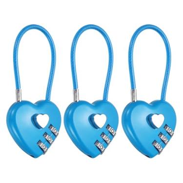 Imagem de PATIKIL Trava de combinação de cabo de 3 dígitos, 3 peças de cadeado de cabo em forma de coração com combinação de corda de aço de 11 cm para academia, bicicletas, armários, guarda-roupas, pequenas