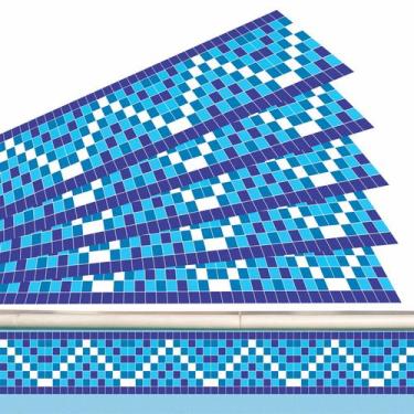 Imagem de Kit 02 Adesivos Piscina Azulejo Mosaico Ziguezague Azul 100x15cm - Res
