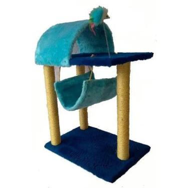Imagem de Arranhador Para Gatos Toca E Rede - Akara do Gato, Azul Bebê com Azul 