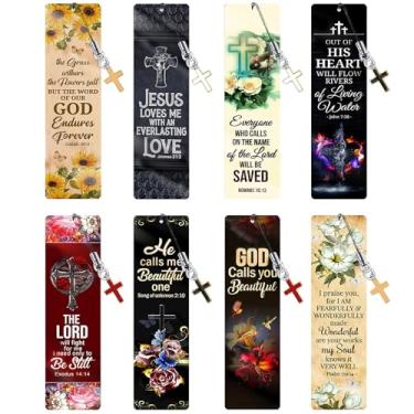 Imagem de HTTDMY 8 peças de marcadores de livro com pintura de diamante e versículo bíblico, kits de artesanato fofos de acrílico para presentes com pingentes de cruz para mulheres adultas amantes de livros