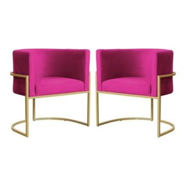 Imagem de Kit 2 Poltronas Decorativa Luana Veludo Rosa Pink Base Dourada Ms Deco