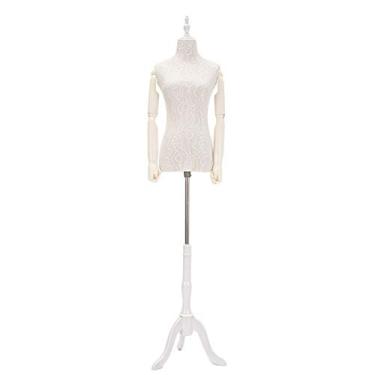 Imagem de CUTPOIY Formato de vestido feminino branco, corpo de tronco de manequim com tripé de madeira ajustável para costura de roupas exibição de vestido interessante (com braços médios)