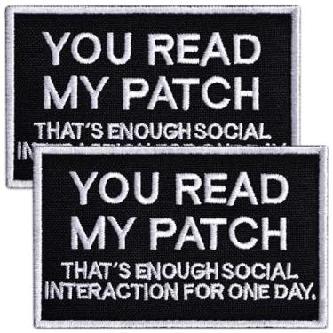 Imagem de Bluyellow Conjunto de 2 peças You Read My Patch That's Enough Social Interaction for One Day, Patch engraçado bordado com gancho e laço para mochila tática, colete, chapéu, peitoral para cães, preto
