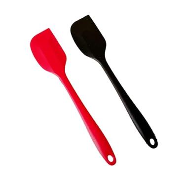 Imagem de Kit 2 Espátula Pão Duro p/Raspar Doces e Cozinhar Não Risca Antiaderente Confeitaria (Vermelha e Preta)