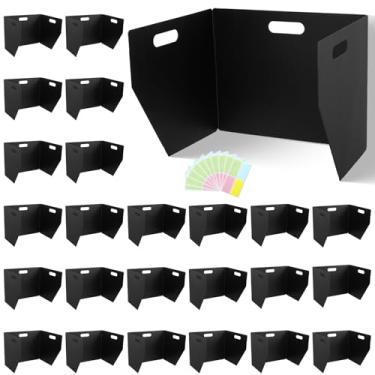 Imagem de Pacote com 24 divisórias de mesa de plástico para estudantes, pastas de privacidade para estudantes - Painéis de privacidade duráveis e fáceis de limpar com 40 etiquetas e orifícios de luz, divisórias