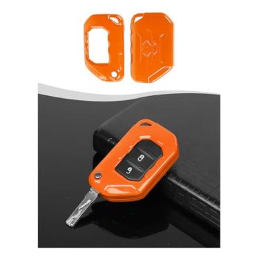 Imagem de Hoolcar Capa de porta-chaves com proteção inteligente de controle remoto compatível com Jeep Wrangler JL JLU e Gladiator JT 2018-2025, laranja