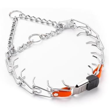 Imagem de Herm Sprenger Coleira de aço cromado para cães com fivela ClicLock de liberação rápida, coleira de treinamento com inserção de biotano, feita na Alemanha (Hunter Orange, 56 cm x 3 mm (tamanho do