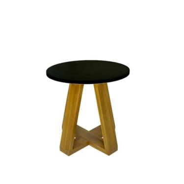 Imagem de Mesa De Centro Lary Tampo 52cm Redondo Base Madeira Pinus Decoração Sala (Preto)