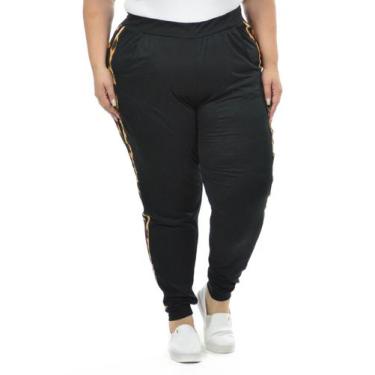 Imagem de Calça Plus Size Luxo Fenomenal, Preto c, Onça, 46
