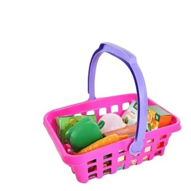 Imagem de Conjunto de Brinquedos de Cozinha para Crianças, Cesta Rosa com Legumes e Frutas, Kit de Brincadeira de Supermercado