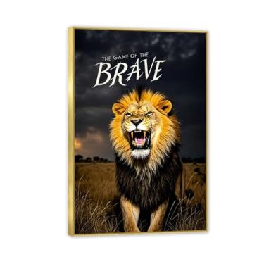 Imagem de Arte de parede de escritório inspiradora Leão feroz no deserto impressão em tela animal pôsteres inspiradores citações motivacionais imagens para decoração de parede de quarto masculino 45 x 30 cm (18