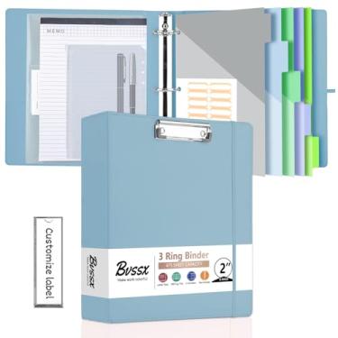 Imagem de BVSSX Fichário de 3 anéis com prancheta, fichários de 5 cm com bloco de notas e 5 divisórias com bolsos, etiquetas, pranchetas de poliuretano para escritório escolar (azul, tamanho carta)