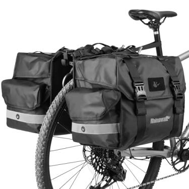 Imagem de abamita Bolsa de bicicleta premium à prova d'água Rhinowalk Double Pannier Bolsas de selim para rack traseiro Bicicletas com alça de transporte com acabamento refletivo Acessórios de ciclismo - Preto