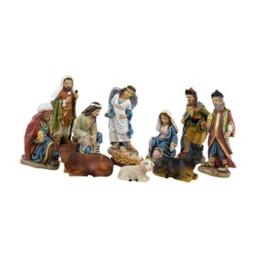 Imagem de Fenteer 11 peças de mini presépios de Natal, conjunto de figuras de resina do bebê Jesus, decoração religiosa para lareira de feriado, Multicolorido