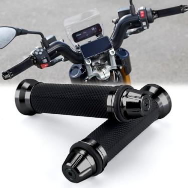 Imagem de 2 peças de manoplas de guidão de motocicleta, punhos de borracha macia de 2,7/20.3 cm e 2.5 cm com tampas de extremidade de barra de alumínio CNC, compatível com Harley, Honda, Yamaha, Kawasaki