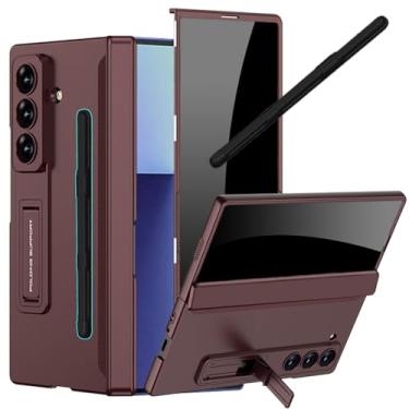 Imagem de YQODSZ Capa para Samsung Galaxy Z Fold 7 com suporte para caneta S e caneta stylus, capa fina de corpo inteiro com protetor de tela de privacidade, capa de dobradiça, suporte, antiarranhões