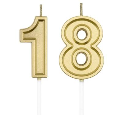 Imagem de UVATAHONA Velas de aniversário de 18 e 81 anos, vela dourada número 18 81 para decoração de bolo em festa de aniversário ou comemoração de aniversário
