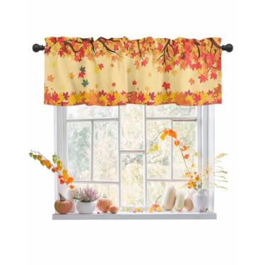 Imagem de Cortinas curtas de outono com folhas de bordo para janelas vintage rústicas folhas de bordo com filtro de luz cortinas curtas com bolso para varão, tratamento de janela para quarto, sala de estar, 107