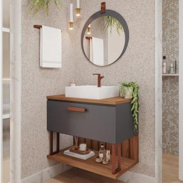 Imagem de Gabinete Suspenso Banheiro Mari 80cm com Cuba e Espelheira Lua Espress