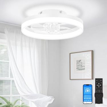 Imagem de VOLISUN Ventoinhas de teto pequenas de 33 cm com luzes e controle remoto, ventiladores de teto de perfil baixo com luz, luz de teto LED regulável 3000K-6500K, montagem embutida, ventilador de teto sem
