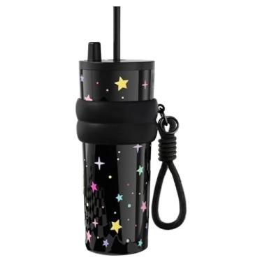 Imagem de Fxzqgnh Garrafa Térmica, Garrafa Portátil para Beber com Corda de Transporte, 710 Ml, Copo de aço Inoxidável para Camping, Playground, Estrela Negra, Tamanho real