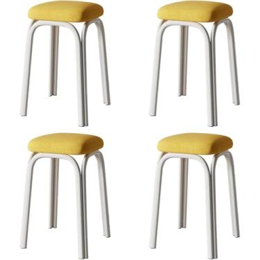 Imagem de Conjunto De 4 Bancos Empilháveis De Metal,banco De Bar Quadrado Estofado Com Tapete De Pé O-slip,banco Sem Encosto Bancos De Bar Portáteis De Perna De Metal,para Casa Kit, Yellow, 33x48cm