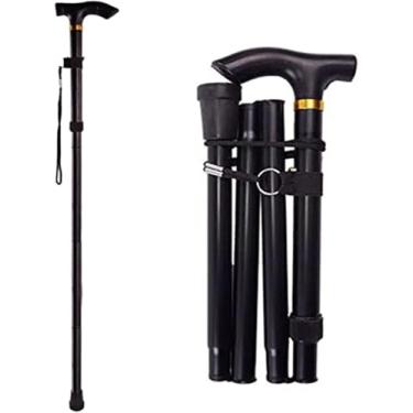 Imagem de Bengala Para Idosos Bengala Para Mulheres E Homens Retrátil Seção Dobrável Bengala De Trekking Ao Ar Livre Prática Bengala Dobrável Para Auxiliares De Viagem, Black
