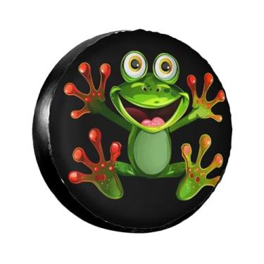 Imagem de LOJAOGON Capa de pneu sobressalente Happy Frog Protetores de roda à prova de poeira Capa de pneu de roda para trailer, trailer, areia muitos veículos 43.2 cm