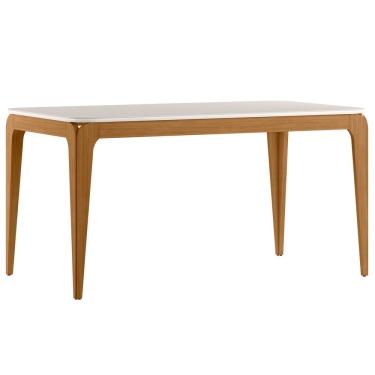 Imagem de Mesa de Jantar para 6 Lugares 1,60m Tampo Mdf com Vidro Aurea Ypê/Off White - New Ceval