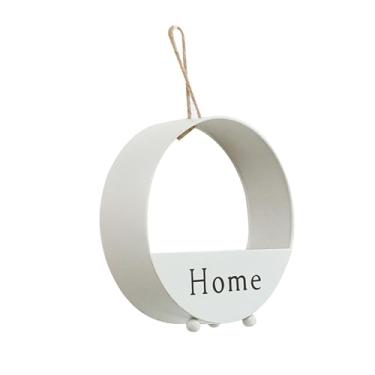 Imagem de Cesta de parede de ferro pendurado organizador decorativo redondo branco Moderno de armazenamento elegante de parede para sala de jantar sala de jantar de ferro artesanal