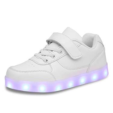 Imagem de SEROUNY Tênis infantil com iluminação de LED, cano alto, carregamento USB, piscando, para crianças, meninas, meninos, 08 branco, 16