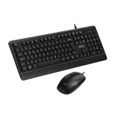 Imagem de Kit Teclado Abnt2 E Mouse 2400 Dpi Com Fio Preto Usb - AOC