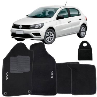 Imagem de Tapete Carpete + Lixeira Gol G6 G7 2012 à 2016 Logo Bordado Personalizado Preto Jogo 5 Peças