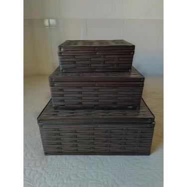 Imagem de Caixa organizadora cesta com tampa decorativa 3 unidades marrom escura