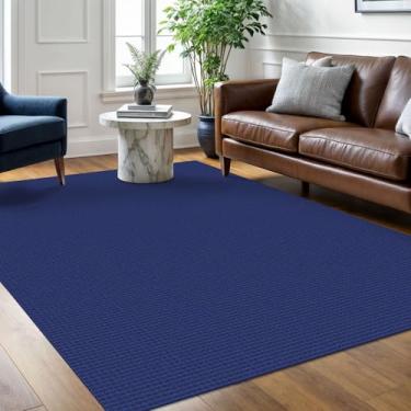 Imagem de Ivissy Tapete trançado 1,5 x 1,8 m lavável para sala de estar, quarto, tapete de borracha boho, sala de jantar, tapete de algodão para sala de estar, quarto de bebê, azul royal/azul marinho